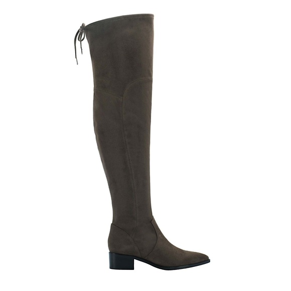 Marc Fisher Shoes - Marc Fisher Tall Shaft Gray Faux Suede Boots 9M Zip-up Block Heel Over Knee tie